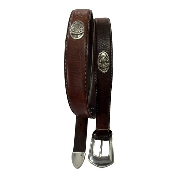 Vtg Fossil Italian Full Grain Cowhide Leather Belt w/ Silver-Tone Golf Clubs - Picture 2 of 7